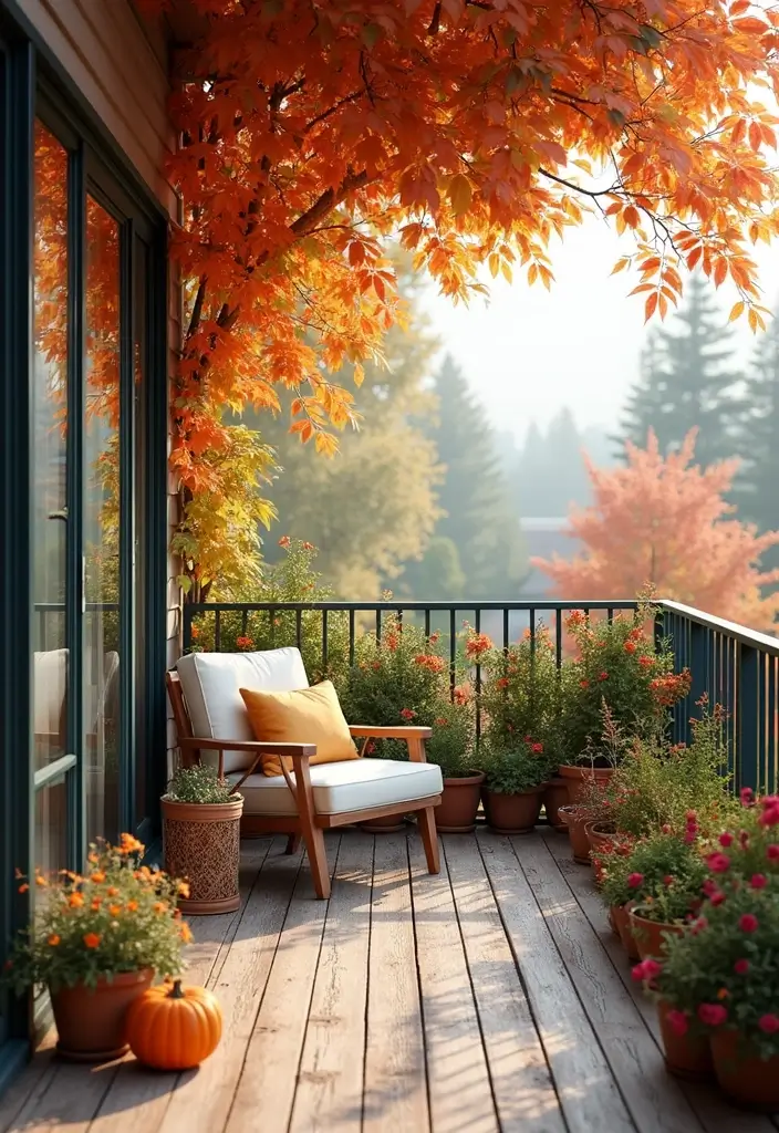 30 Balcony Office Setups for Tiny Apartments (Yes, It’s Possible) - 17. Seasonal Setup