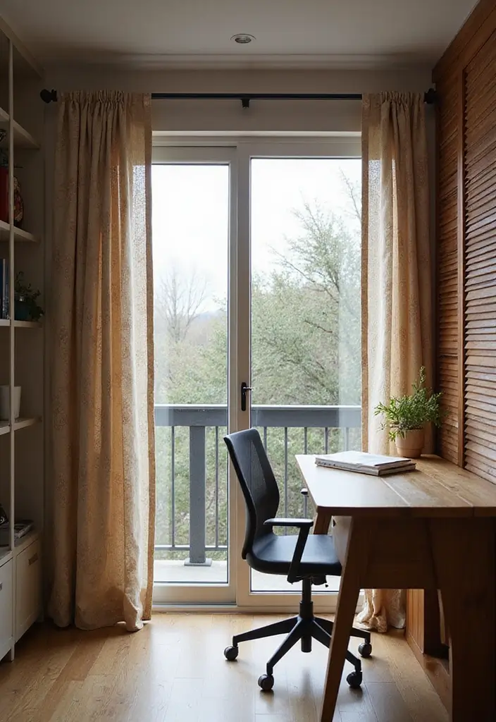 30 Balcony Office Setups for Tiny Apartments (Yes, It’s Possible) - 18. Partitioned Privacy