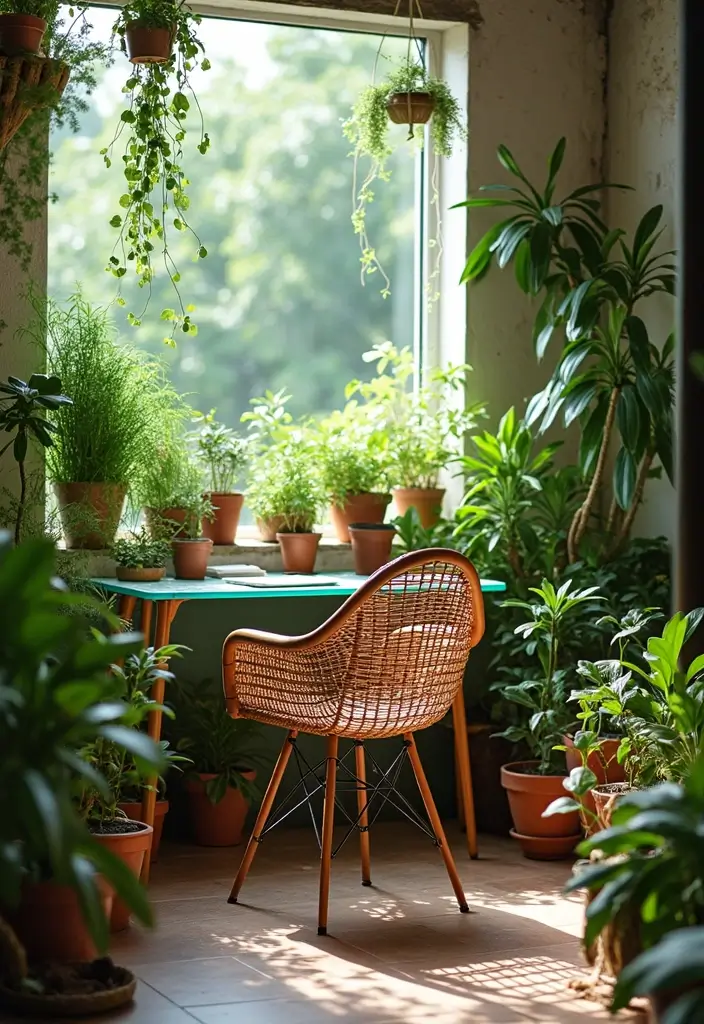30 Balcony Office Setups for Tiny Apartments (Yes, It’s Possible) - 3. Greenhouse Vibes
