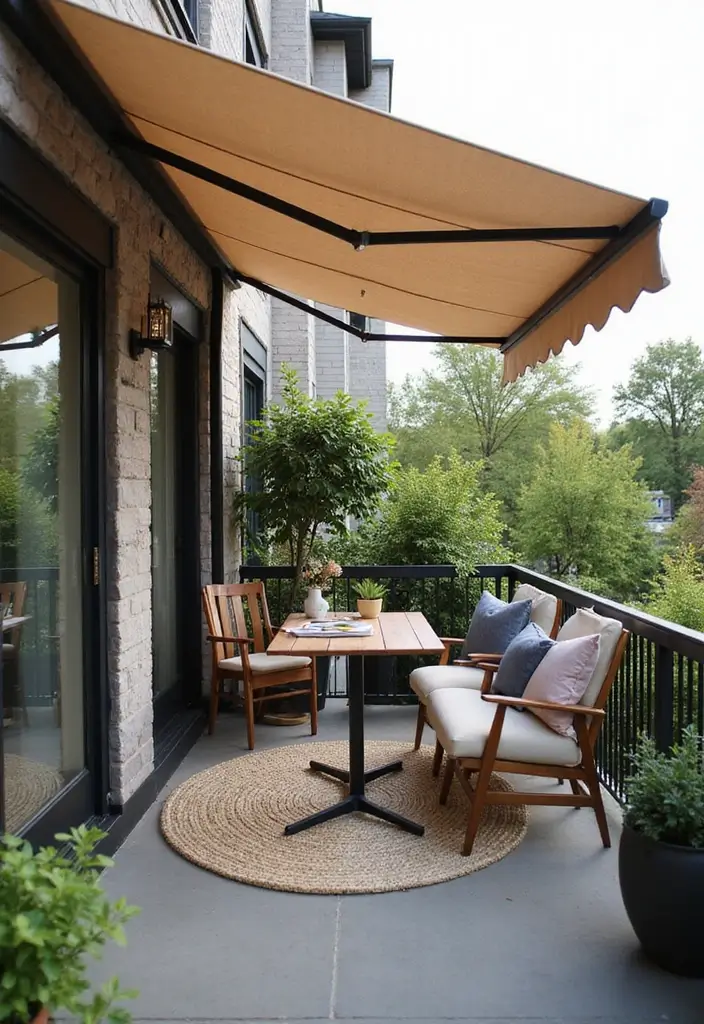 30 Balcony Office Setups for Tiny Apartments (Yes, It’s Possible) - 4. Stylish Shading