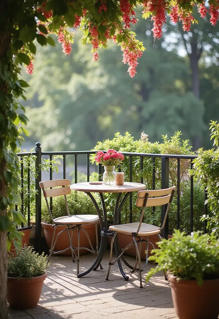 30 Balcony Office Setups for Tiny Apartments (Yes, It’s Possible) - 6. Chic Bistro Style