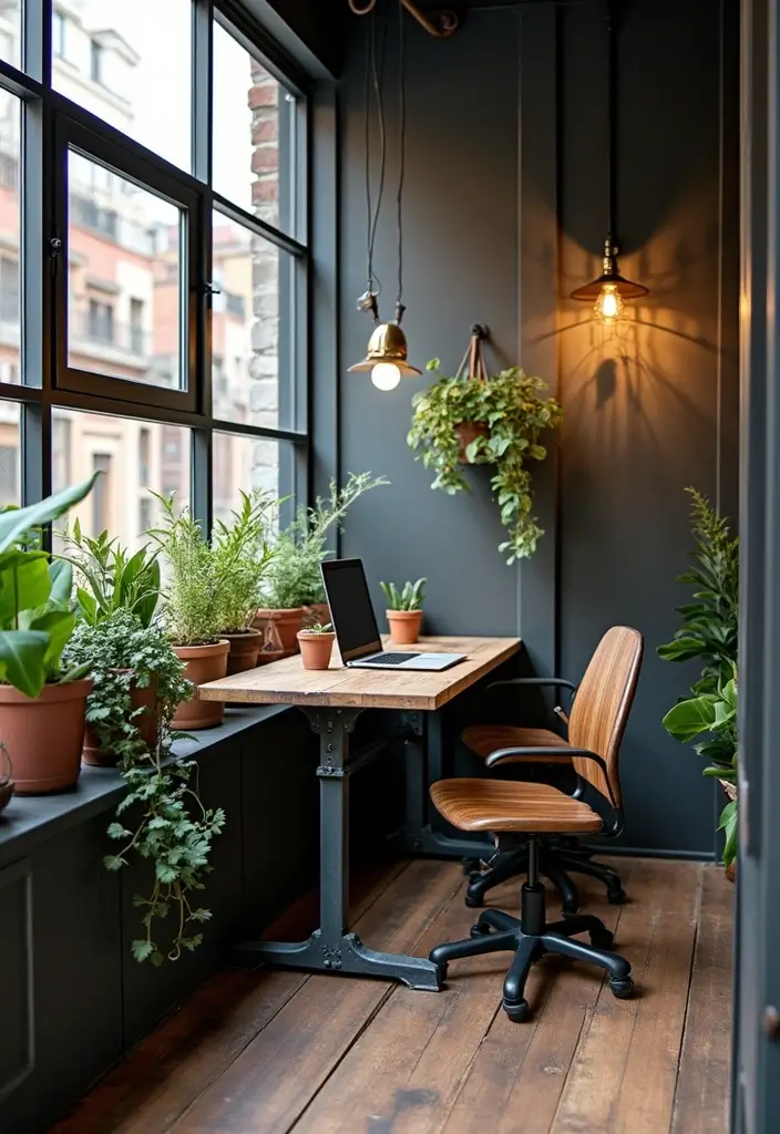 30 Balcony Office Setups for Tiny Apartments (Yes, It’s Possible) - 7. Industrial Edge