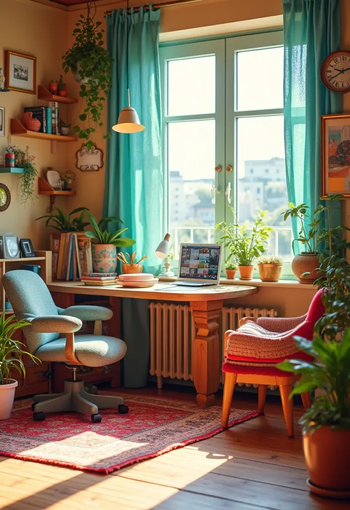 30 Balcony Office Setups for Tiny Apartments (Yes, It’s Possible) - 8. Color Splash
