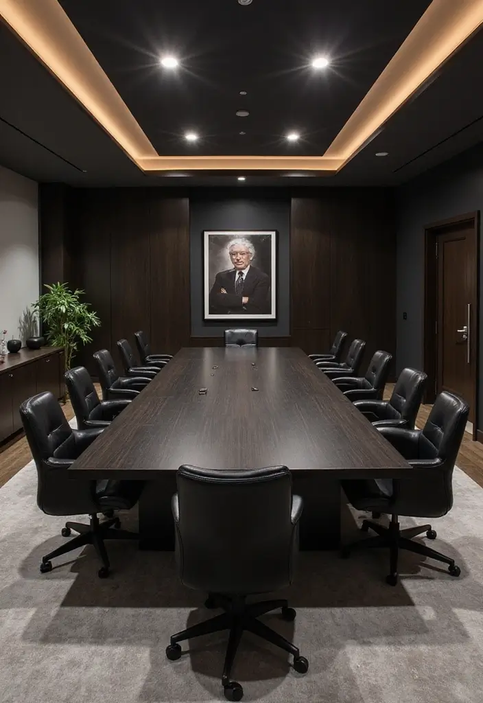 30 Black and Wood Office Ideas That Look Sleek and Masculine - 15. Bold Boardroom Style