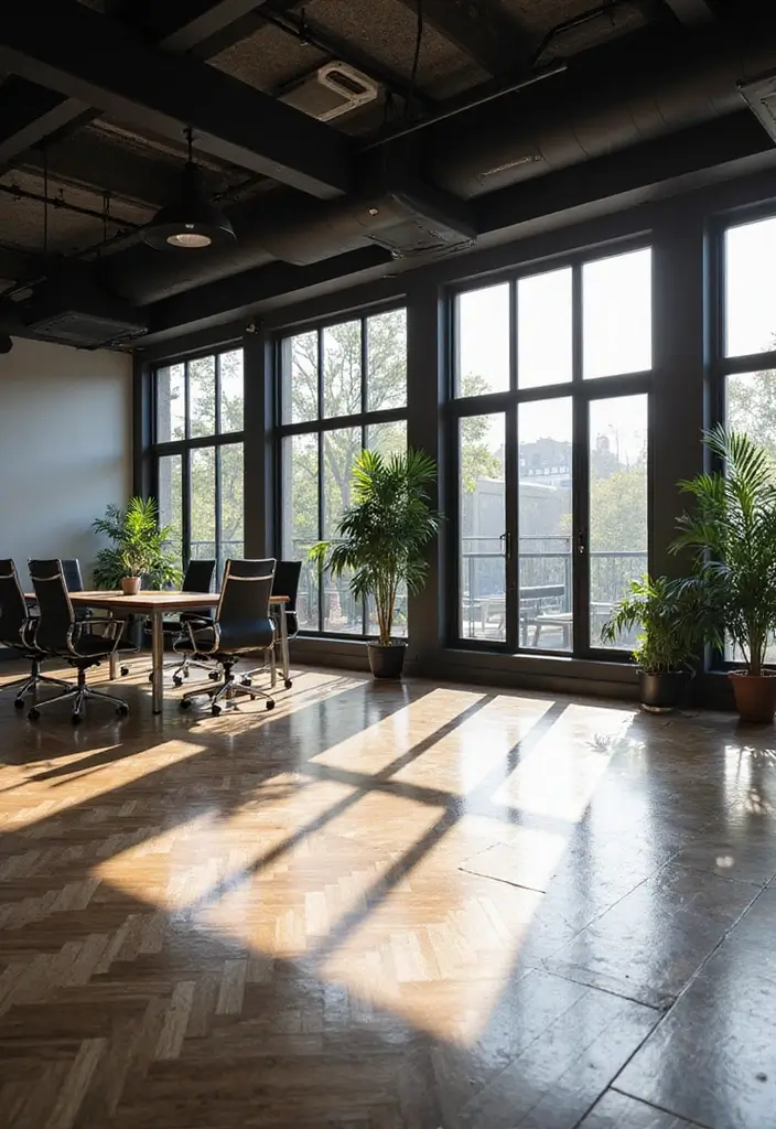 30 Black and Wood Office Ideas That Look Sleek and Masculine - 17. Floor-to-Ceiling Windows