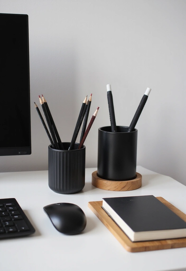 30 Black and Wood Office Ideas That Look Sleek and Masculine - 26. Functional Desk Accessories