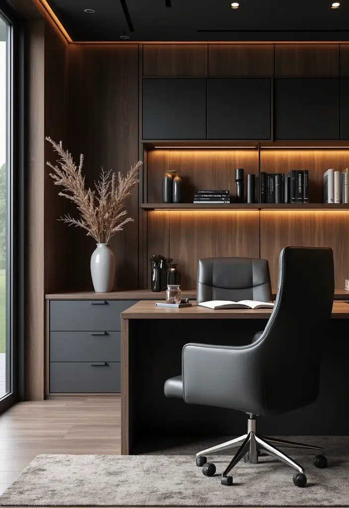 30 Black and Wood Office Ideas That Look Sleek and Masculine - 30. Final Touches with Decor