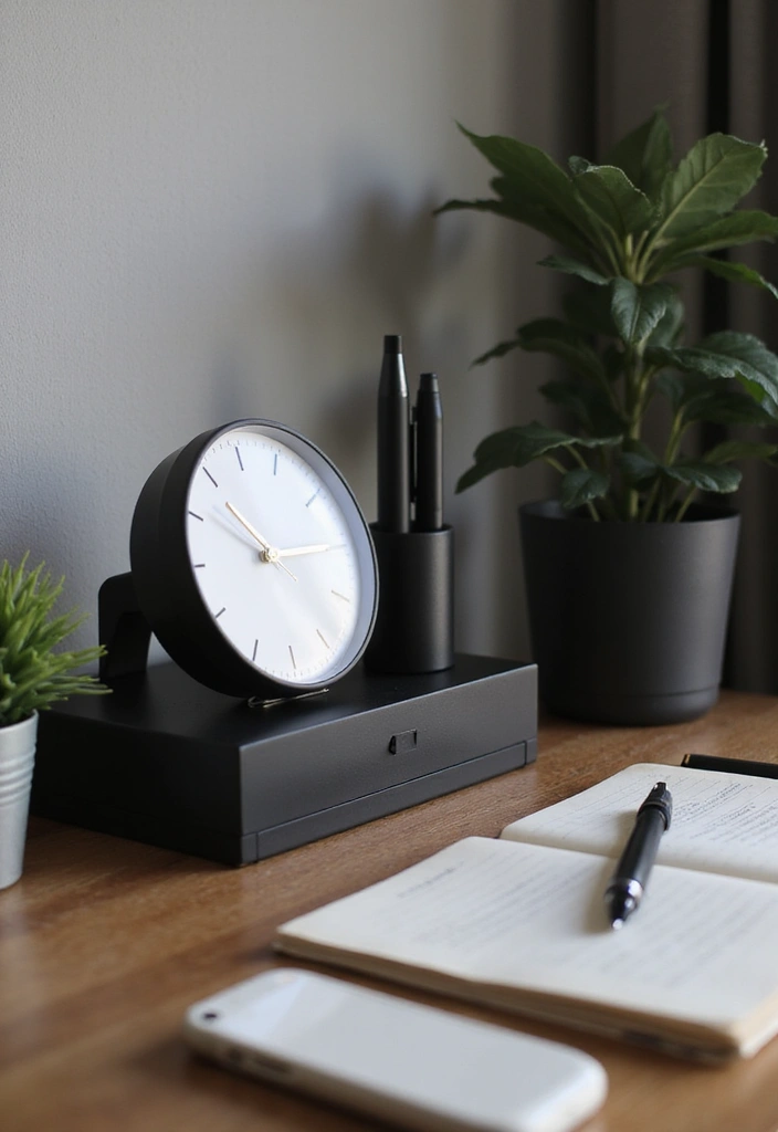 30 Black and Wood Office Ideas That Look Sleek and Masculine - 8. Minimalist Accessories
