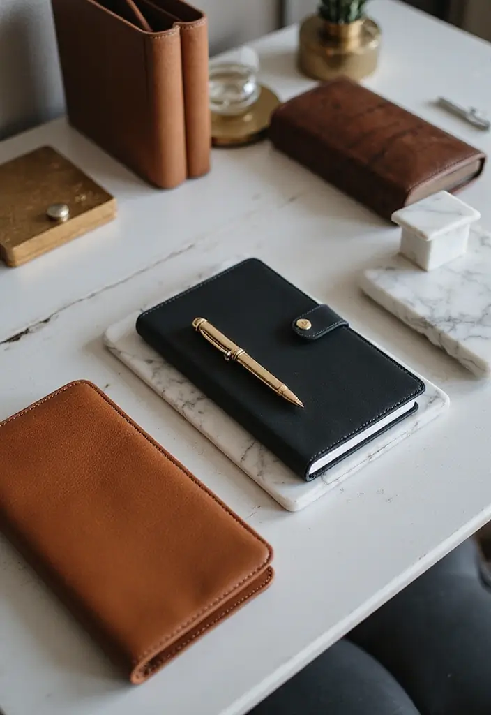 30 Classy Office Decor Ideas That Scream “CEO Energy” - 2. Luxurious Desk Accessories