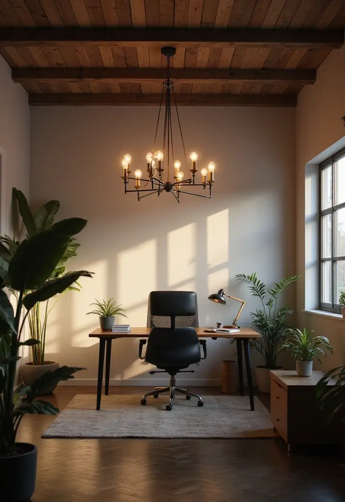 30 Classy Office Decor Ideas That Scream “CEO Energy” - 3. Statement Lighting Fixtures