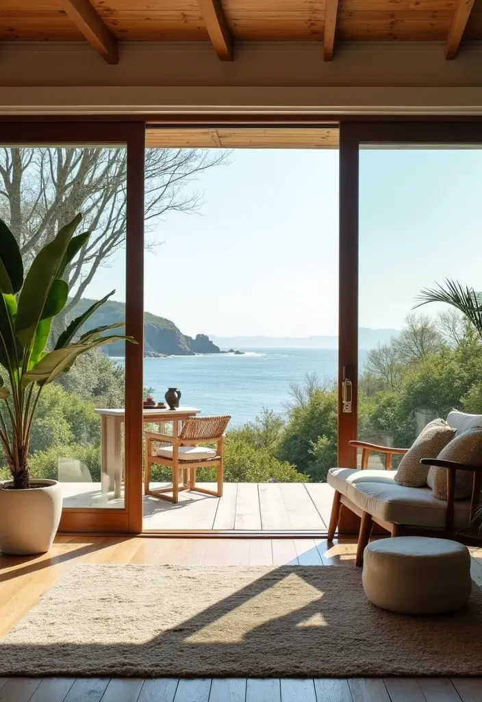 30 Coastal Home Office Ideas That Feel Fresh + Beachy - 16. Indoor-Outdoor Flow