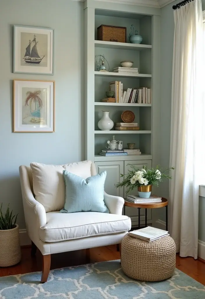 30 Coastal Home Office Ideas That Feel Fresh + Beachy - 19. Cozy Reading Nook