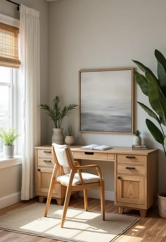 30 Coastal Home Office Ideas That Feel Fresh + Beachy - 23. Natural Wood Accents