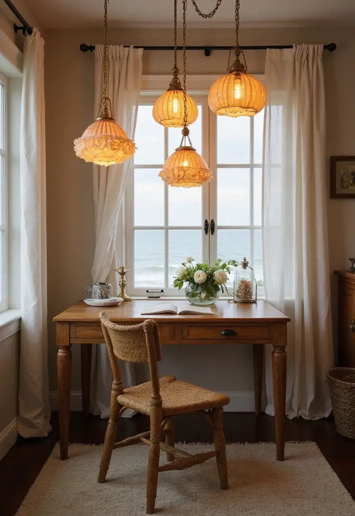 30 Coastal Home Office Ideas That Feel Fresh + Beachy - 25. Whimsical Lighting