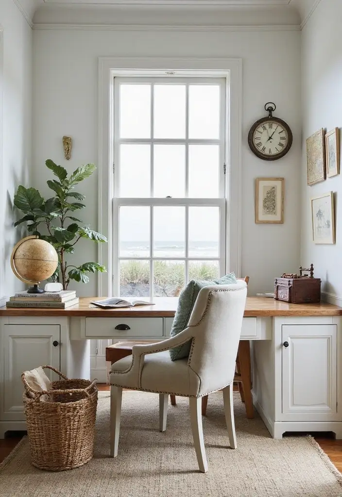 30 Coastal Home Office Ideas That Feel Fresh + Beachy - 28. Blend of Modern and Vintage