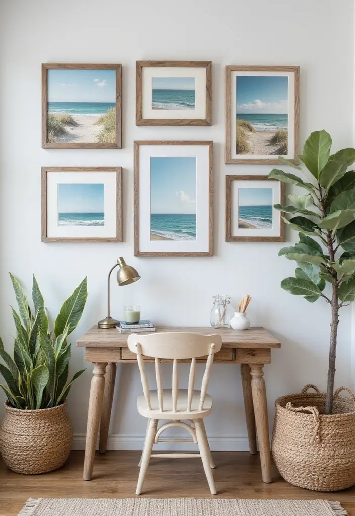 30 Coastal Home Office Ideas That Feel Fresh + Beachy - 8. Beachy Wall Art