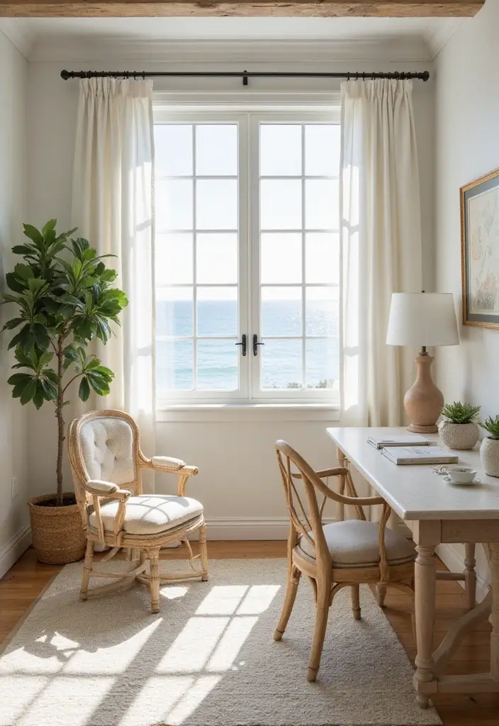 30 Coastal Home Office Ideas That Feel Fresh + Beachy - 9. Natural Light Maximization