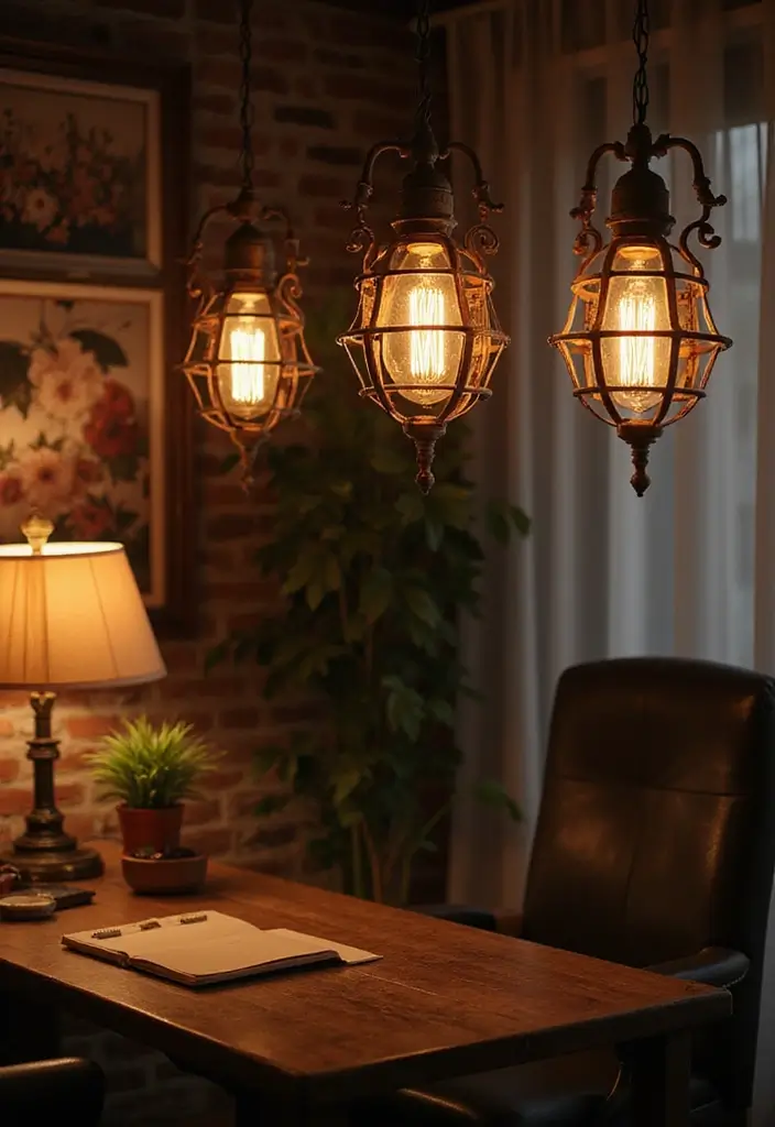 30 Cottage Office Ideas Straight Out of a Storybook - 12. Vintage Lighting Fixtures