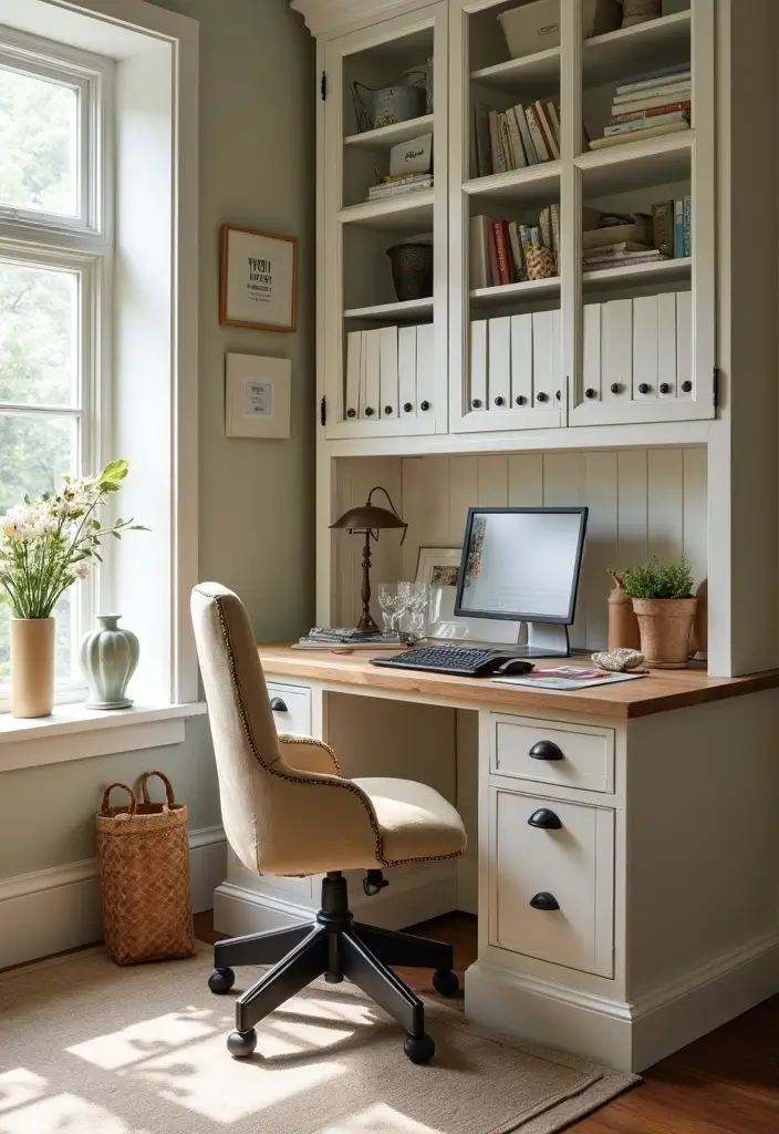 30 Cottage Office Ideas Straight Out of a Storybook - 18. Elegant Filing Solutions