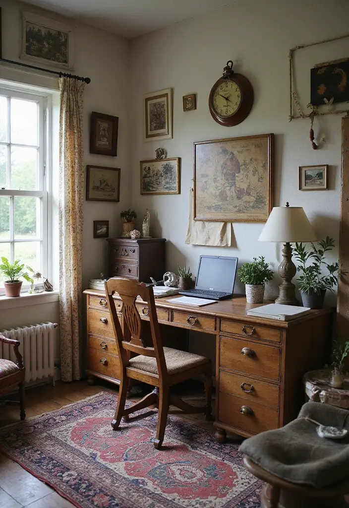 30 Cottage Office Ideas Straight Out of a Storybook - 27. Vintage Finds