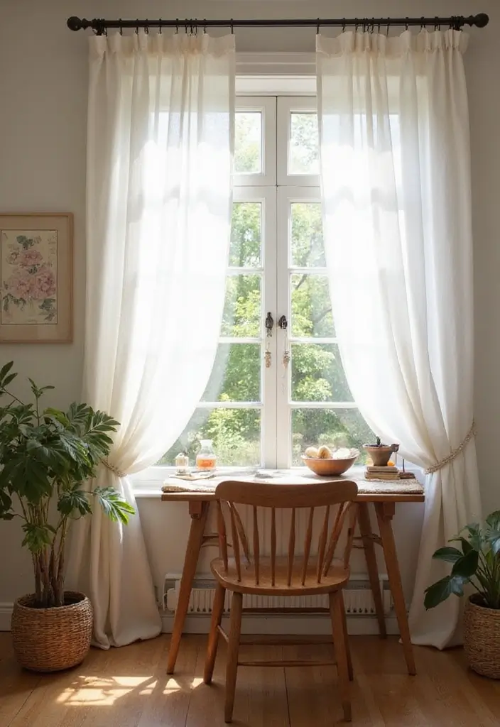 30 Cottage Office Ideas Straight Out of a Storybook - 9. Light and Airy Window Treatments