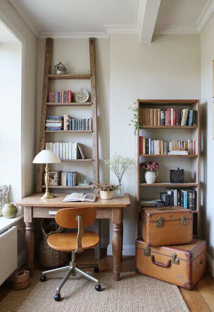 30 Cottagecore Office Ideas for Soft Whimsical Work Vibes - 14. Upcycled Decor