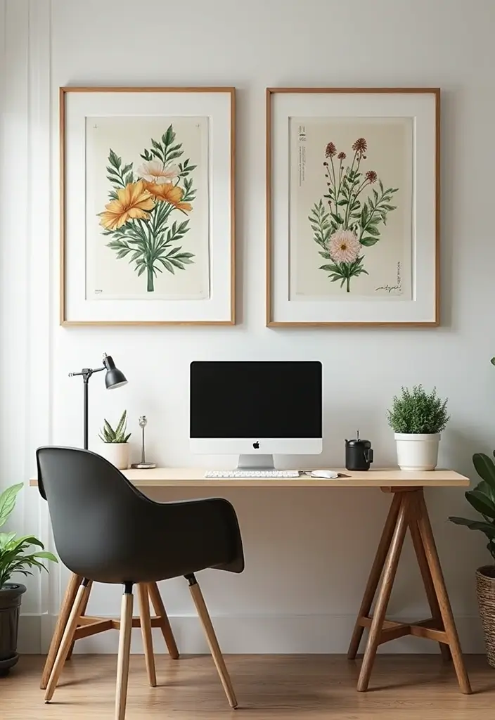 30 Cottagecore Office Ideas for Soft Whimsical Work Vibes - 18. Nature-Inspired Prints