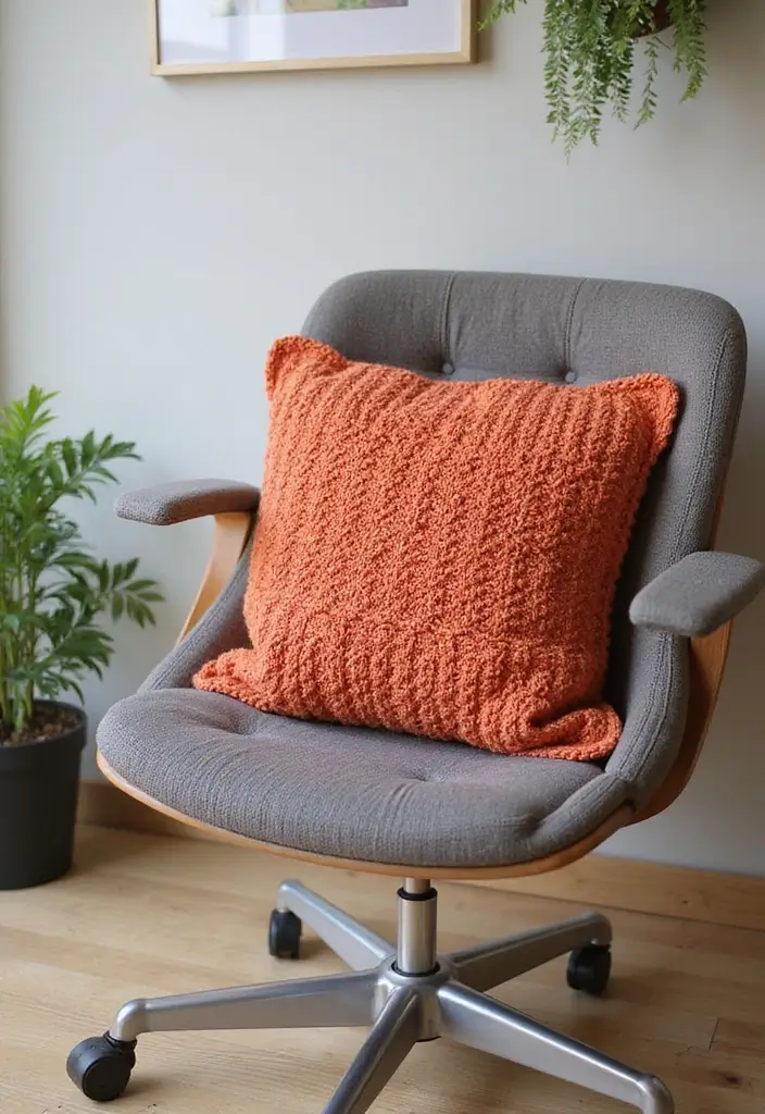 30 Cozy Crochet Office Decor Ideas That Are Cozy AND Cheap - 10. Crochet Chair Cushion