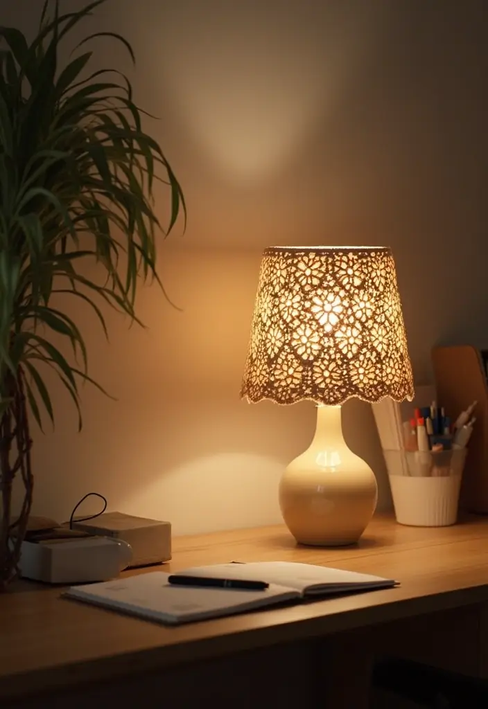 30 Cozy Crochet Office Decor Ideas That Are Cozy AND Cheap - 13. Crochet Lamp Shade