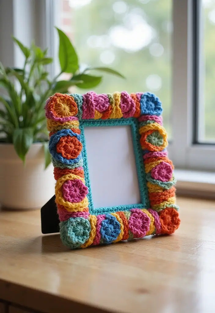 30 Cozy Crochet Office Decor Ideas That Are Cozy AND Cheap - 14. Crochet Picture Frame