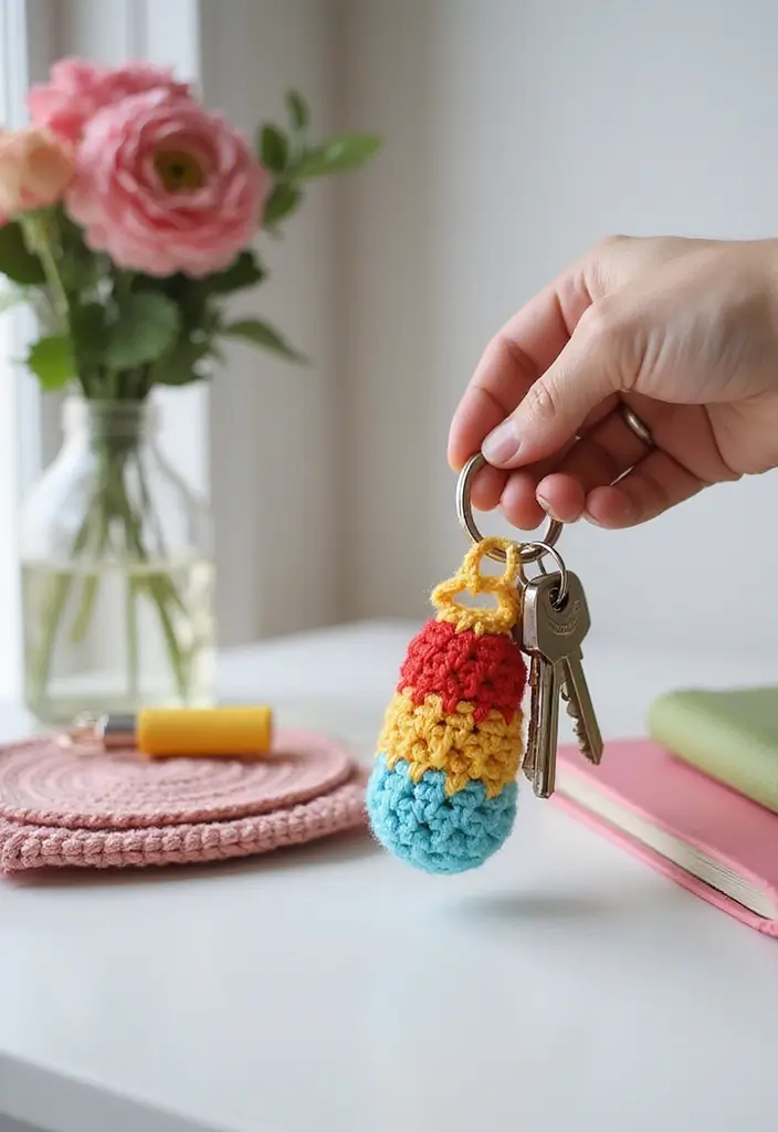 30 Cozy Crochet Office Decor Ideas That Are Cozy AND Cheap - 15. Crochet Keychain