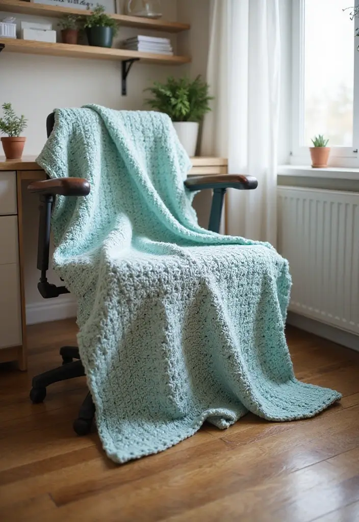 30 Cozy Crochet Office Decor Ideas That Are Cozy AND Cheap - 17. Crochet Blanket for Your Chair
