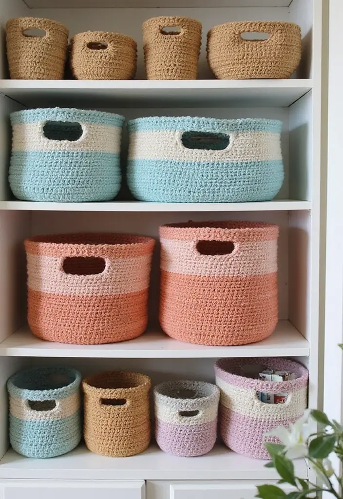 30 Cozy Crochet Office Decor Ideas That Are Cozy AND Cheap - 19. Crochet Storage Baskets