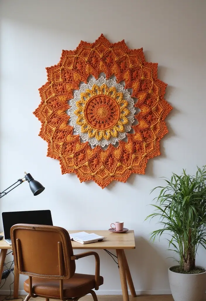 30 Cozy Crochet Office Decor Ideas That Are Cozy AND Cheap - 20. Crochet Wall Art