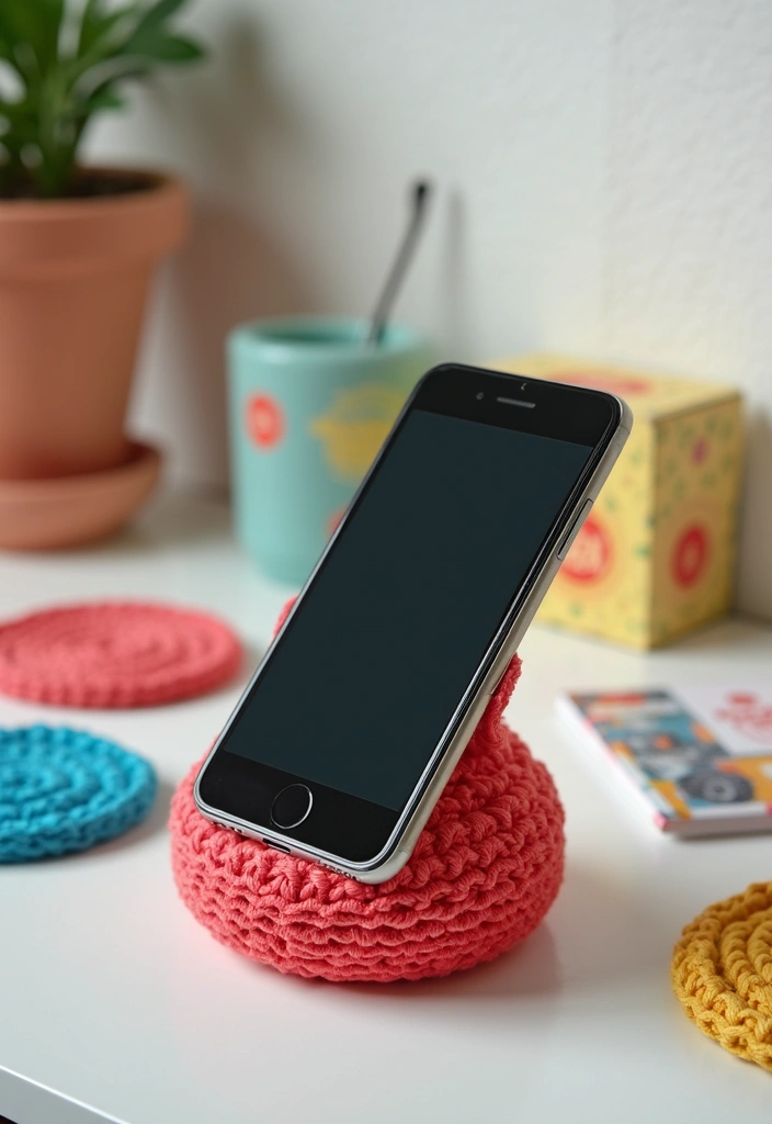 30 Cozy Crochet Office Decor Ideas That Are Cozy AND Cheap - 22. Crochet Phone Holder