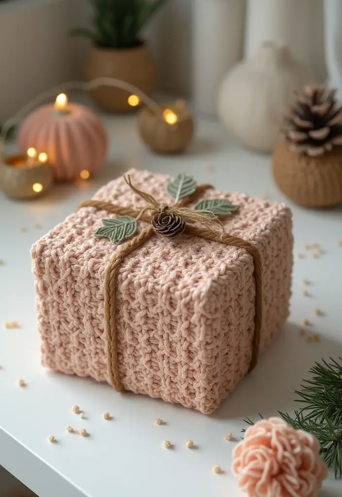 30 Cozy Crochet Office Decor Ideas That Are Cozy AND Cheap - 23. Crochet Gift Wrap