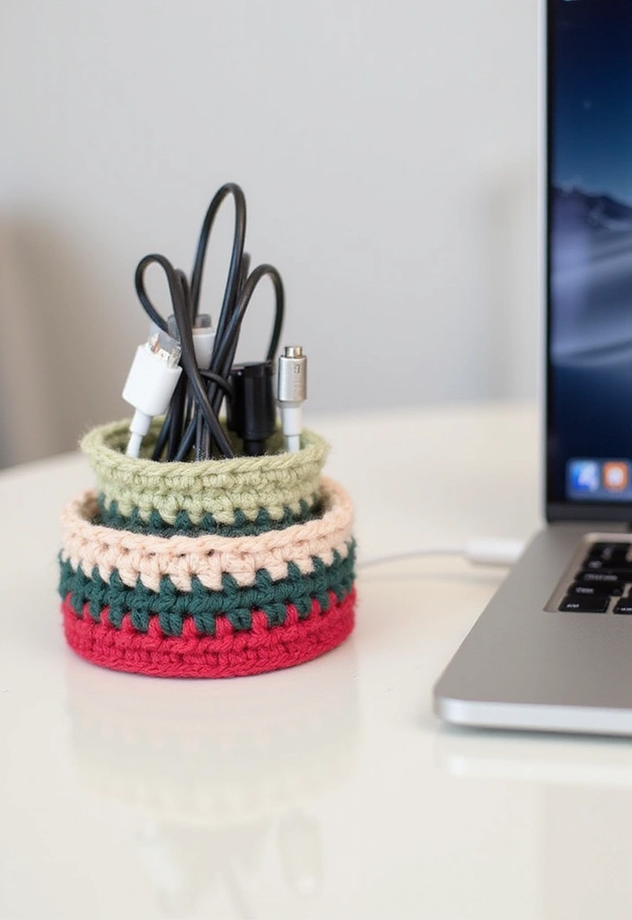 30 Cozy Crochet Office Decor Ideas That Are Cozy AND Cheap - 4. Crochet Cable Organizer