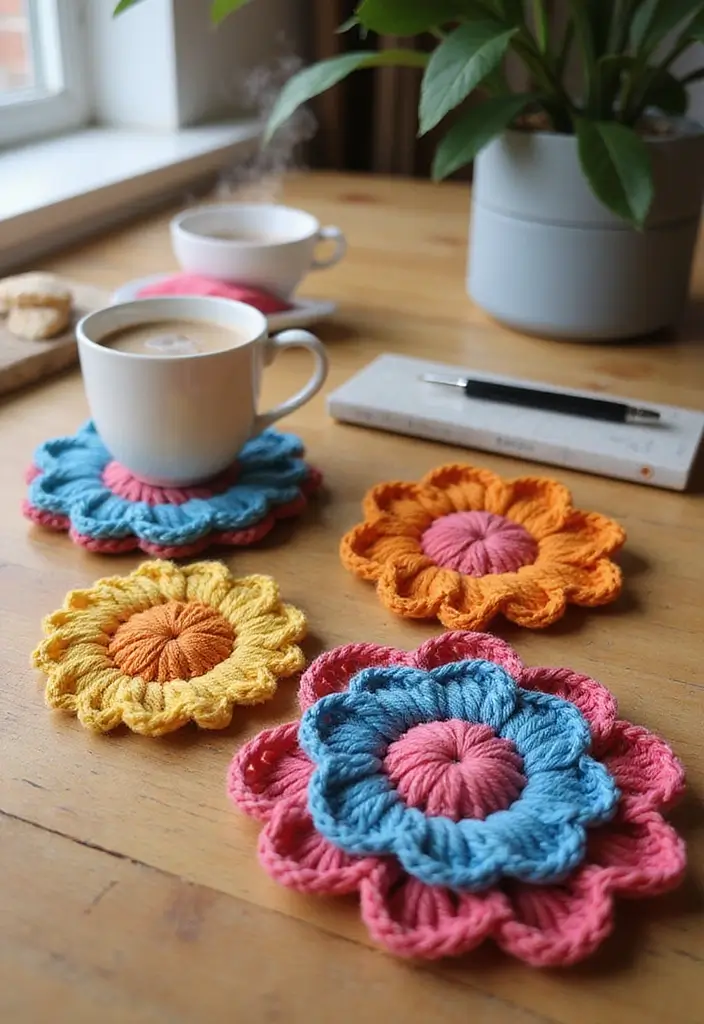 30 Cozy Crochet Office Decor Ideas That Are Cozy AND Cheap - 5. Crochet Coasters