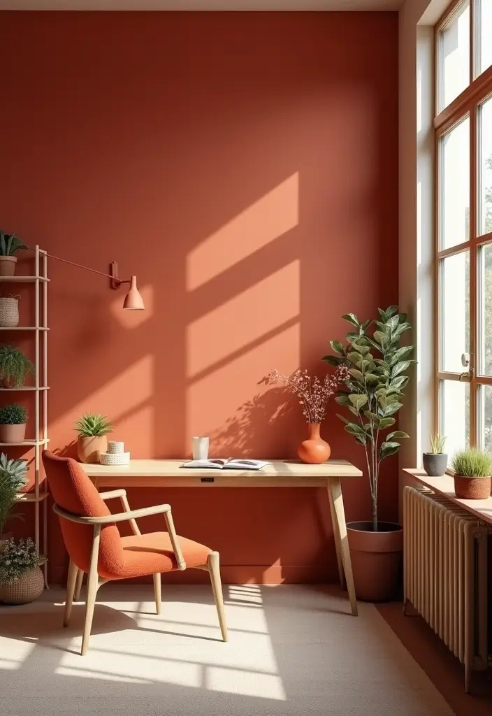 30 Cozy Office Decor Ideas for Fall/Winter Work Days - 11. Warm Color Palette