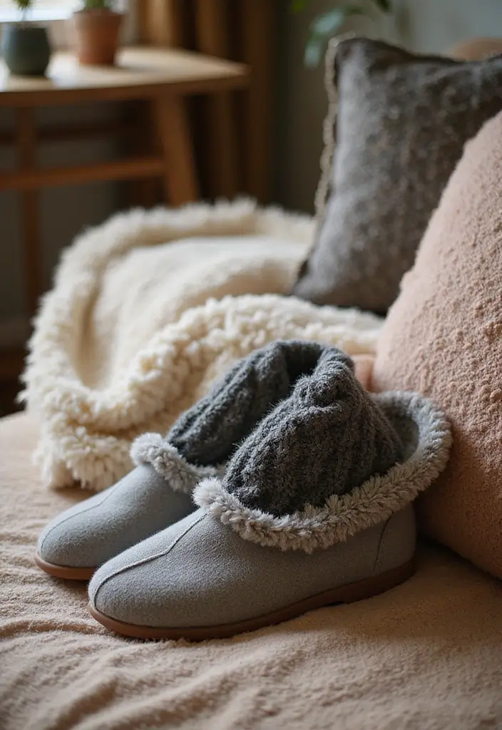 30 Cozy Office Decor Ideas for Fall/Winter Work Days - 16. Comfy Footwear