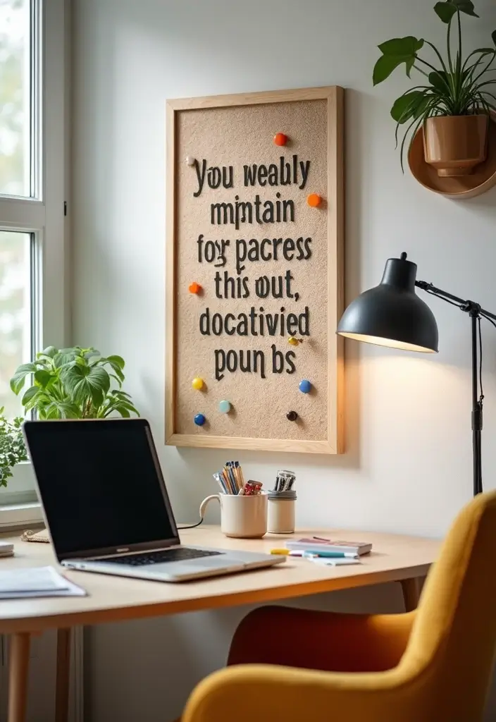 30 Cozy Office Decor Ideas for Fall/Winter Work Days - 17. Inspiring Quote Boards