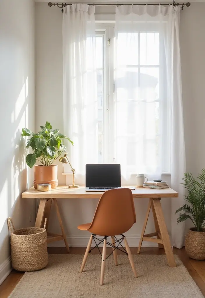 30 Cozy Office Decor Ideas for Fall/Winter Work Days - 28. Minimalist Warmth
