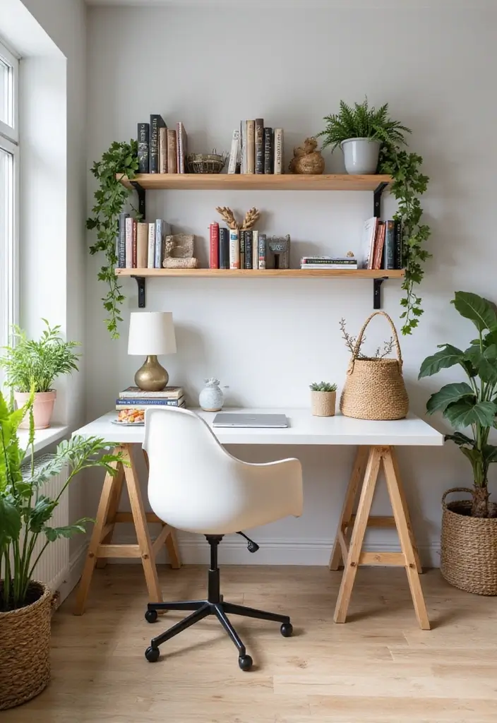 30 Cozy Office Decor Ideas for Fall/Winter Work Days - 9. Wall Shelves