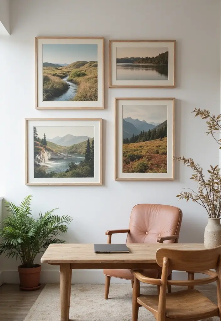 30 Earthy Office Decor Ideas for Grounded Spaces - 13. Nature-Inspired Art