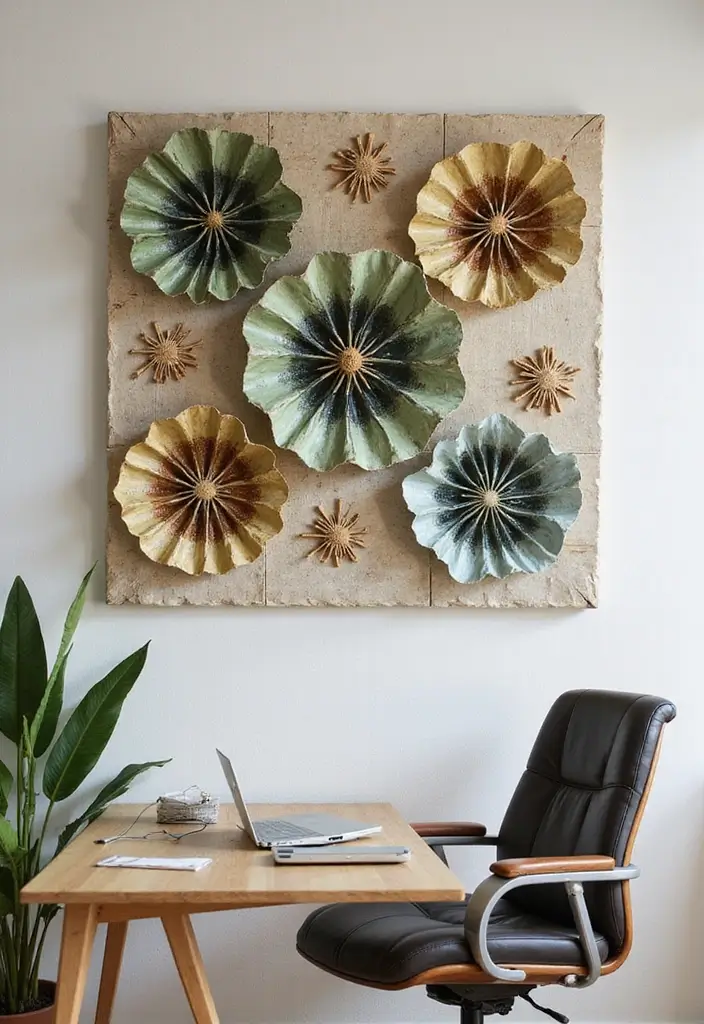 30 Earthy Office Decor Ideas for Grounded Spaces - 26. Eco-Friendly Wall Art