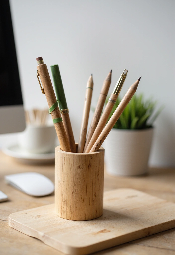 30 Earthy Office Decor Ideas for Grounded Spaces - 27. Nature-Inspired Writing Utensils