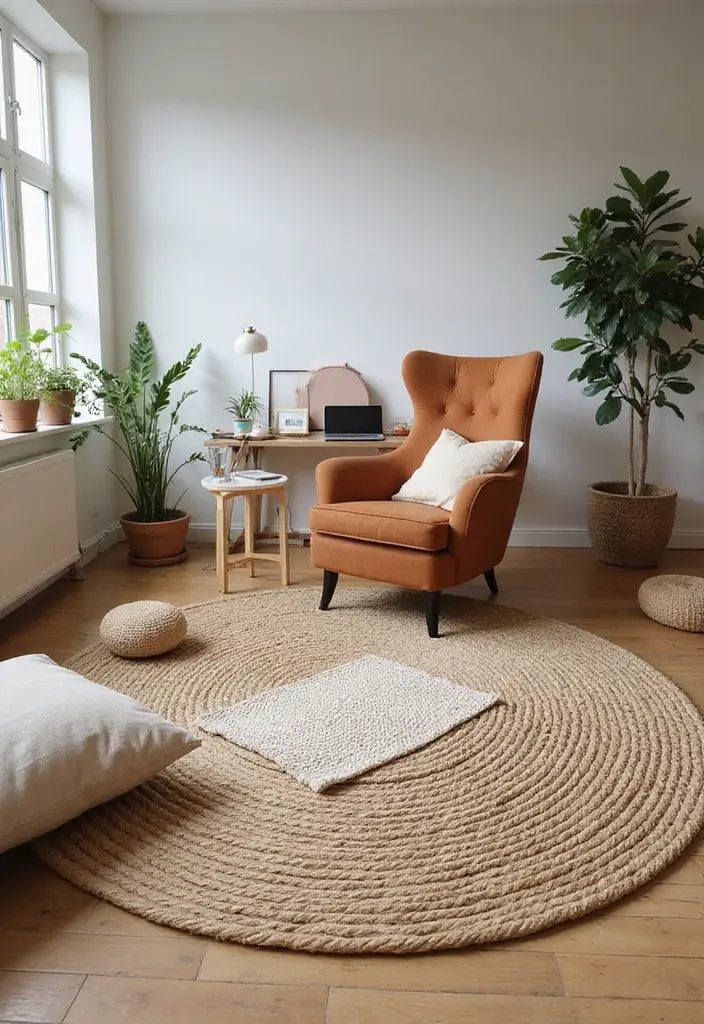 30 Earthy Office Decor Ideas for Grounded Spaces - 3. Natural Fiber Rugs