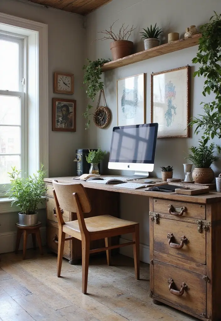 30 Earthy Office Decor Ideas for Grounded Spaces - 6. Upcycled Decor Items