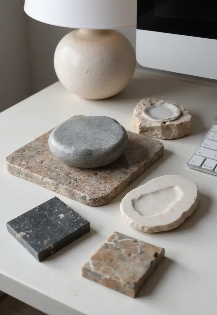 30 Earthy Office Decor Ideas for Grounded Spaces - 7. Stone Accents