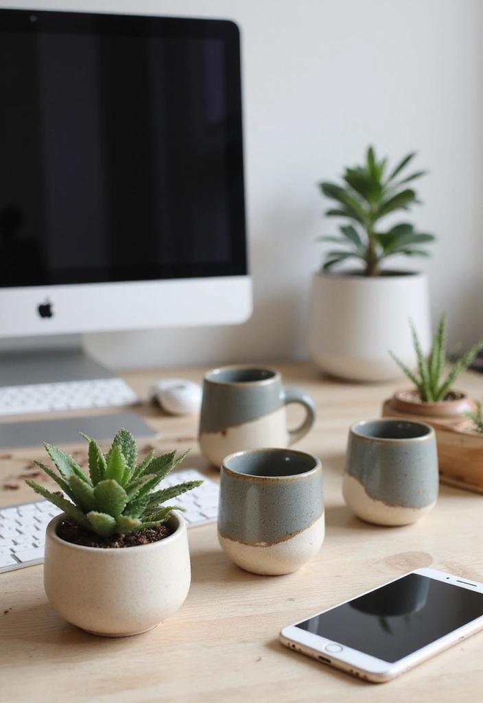 30 Earthy Office Decor Ideas for Grounded Spaces - 9. Handmade Ceramics